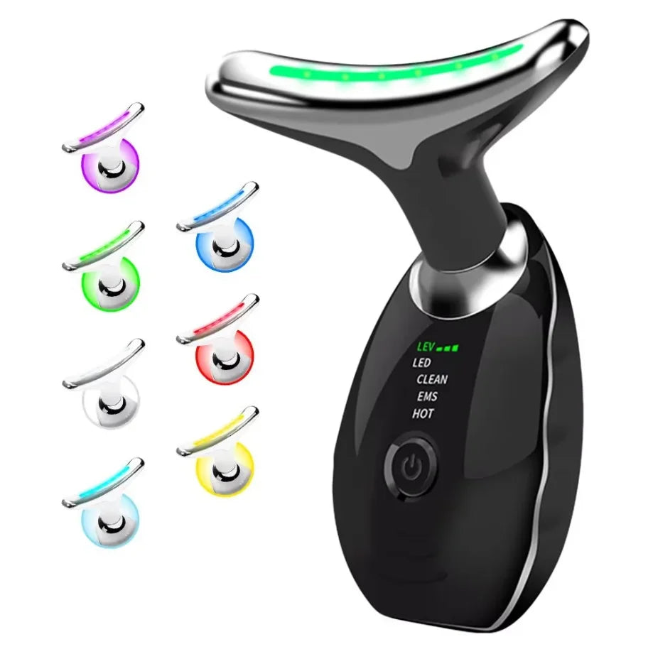 7 Colors LED Light Face Neck Beauty Device with Vibration Massage for
