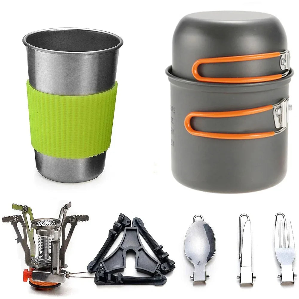Camping Cookware Kit with Stove Outdoor Cooking Set Outdoor Pot Travel