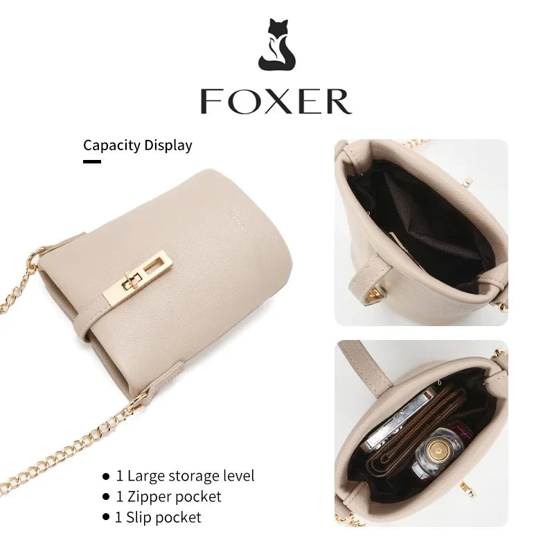 FOXER Chic Women's Shoulder Bag PU Leather Fashion Phone Bag Simple Lightweight Girl Travel Bag Small Crossbody Bag Purse