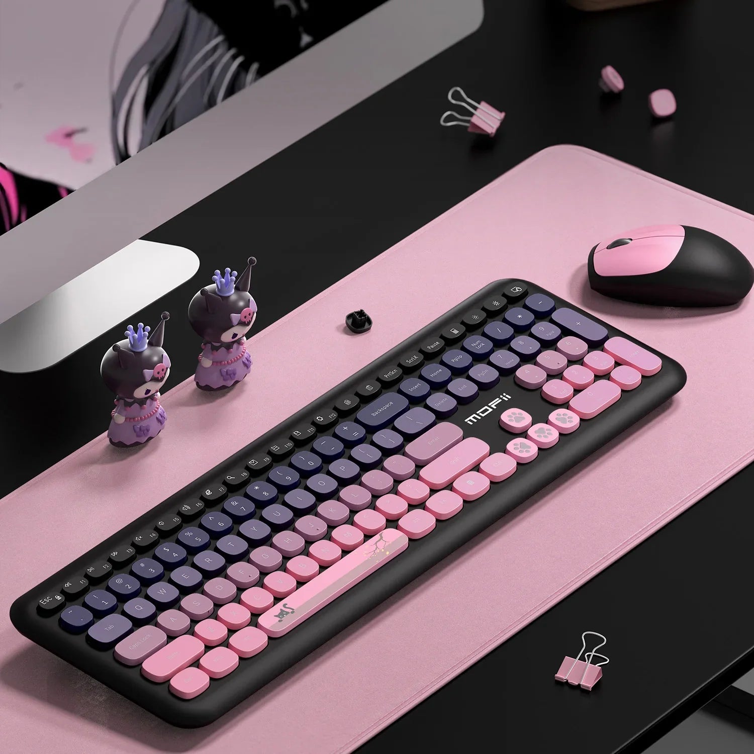 MOFii 1 Set 668 Wireless Keyboard and Mouse Combo, Gradient Keycaps Full Size Keyboard for Girls, 2.4G Plug and Play, US QWERTY