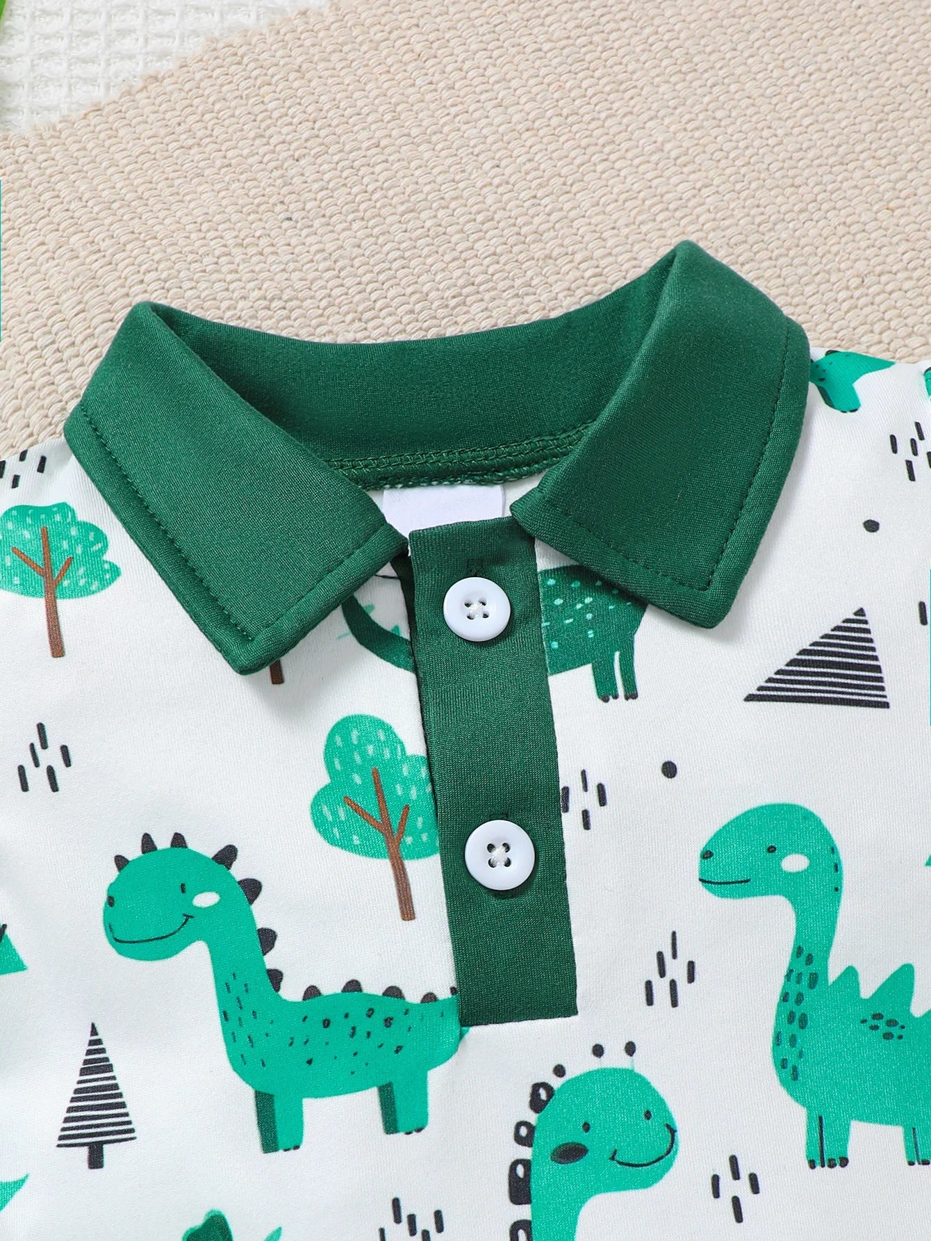 Baby Boy Summer Outfit 2-Piece Set Cartoon Dinosaur Print Polo Short