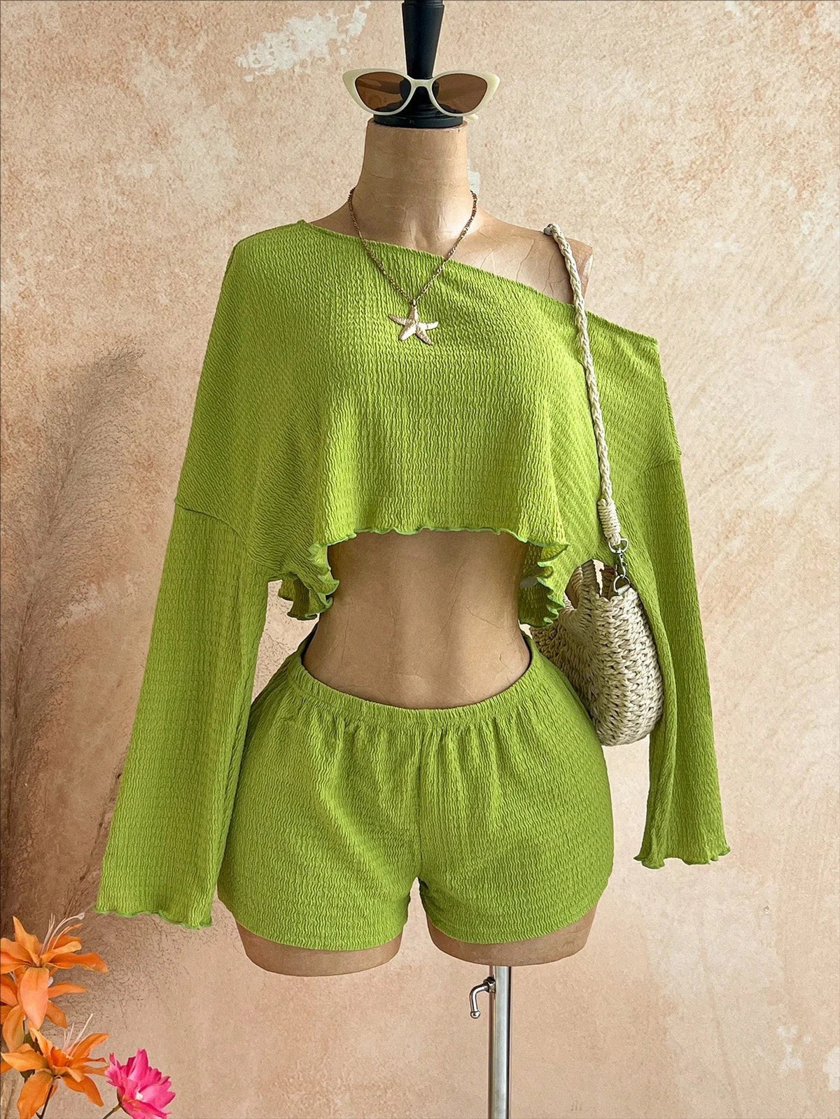 Boho Asymmetrical Off Shoulder Striped Knit Two Piece Set Women Long