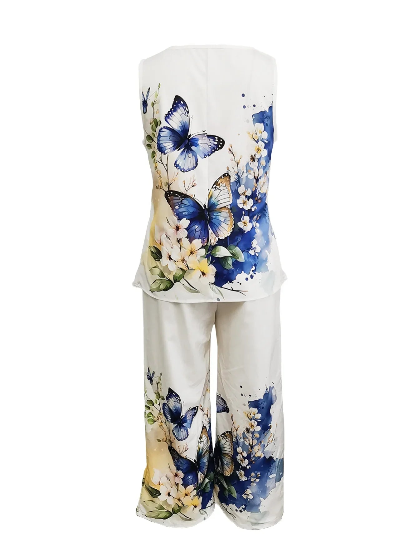 Simple Sleeveless Printed Vest Long Pants Set Women Summer Fashion Round Neck Casual T-Shirt Top Loose Pants Suit Clothes