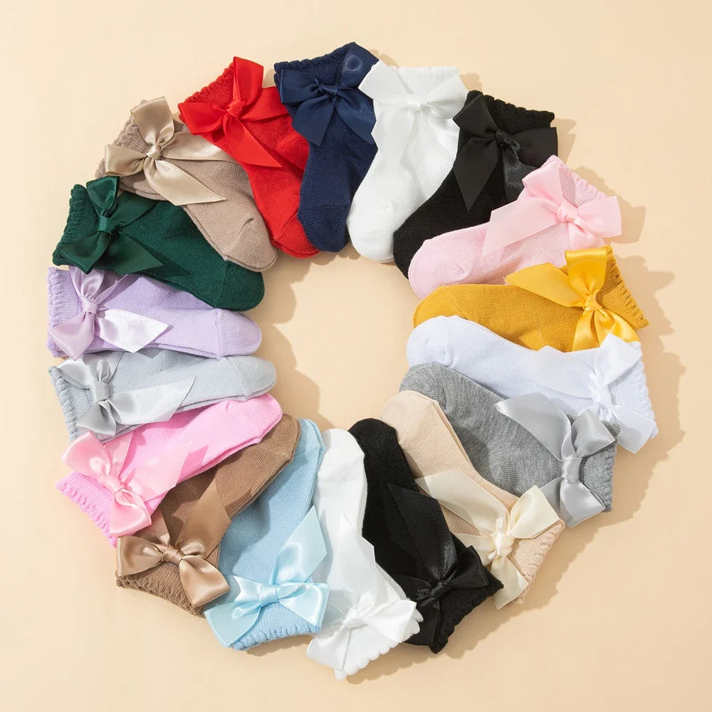 8 Pairs Random Kids Girls Socks with Bow Breathable Short Socks