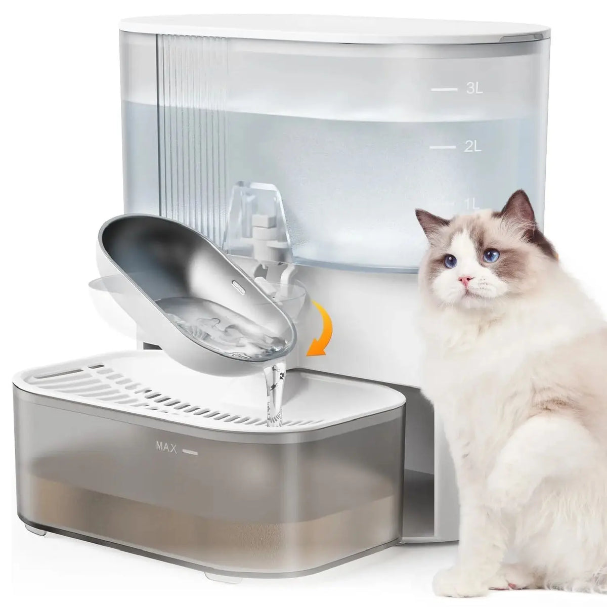 3L Timed Water Dispenser for Cats & Small Dogs, Automatic Pet Fountain, Wastewater Separation Fresh Water, No Filter No Tuya APP