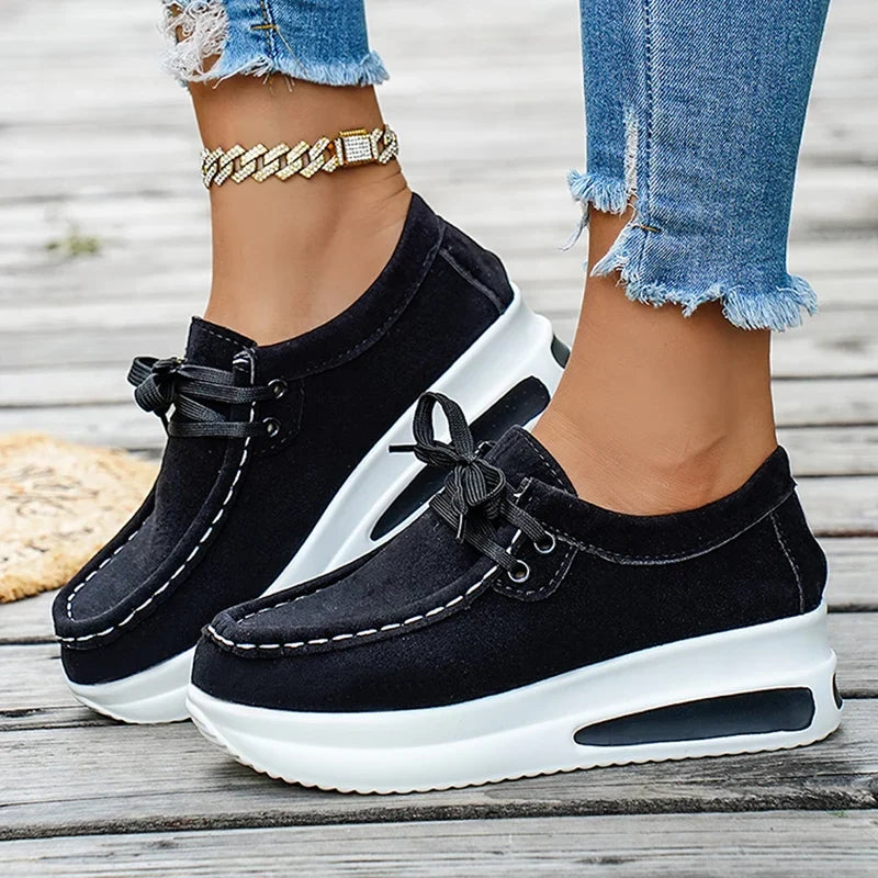 Basic Color Platform Loafers for Women Spring Light Thick Sole Wedge