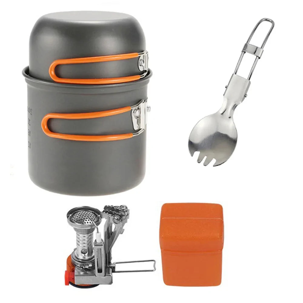 Camping Cookware Kit with Stove Outdoor Cooking Set Outdoor Pot Travel