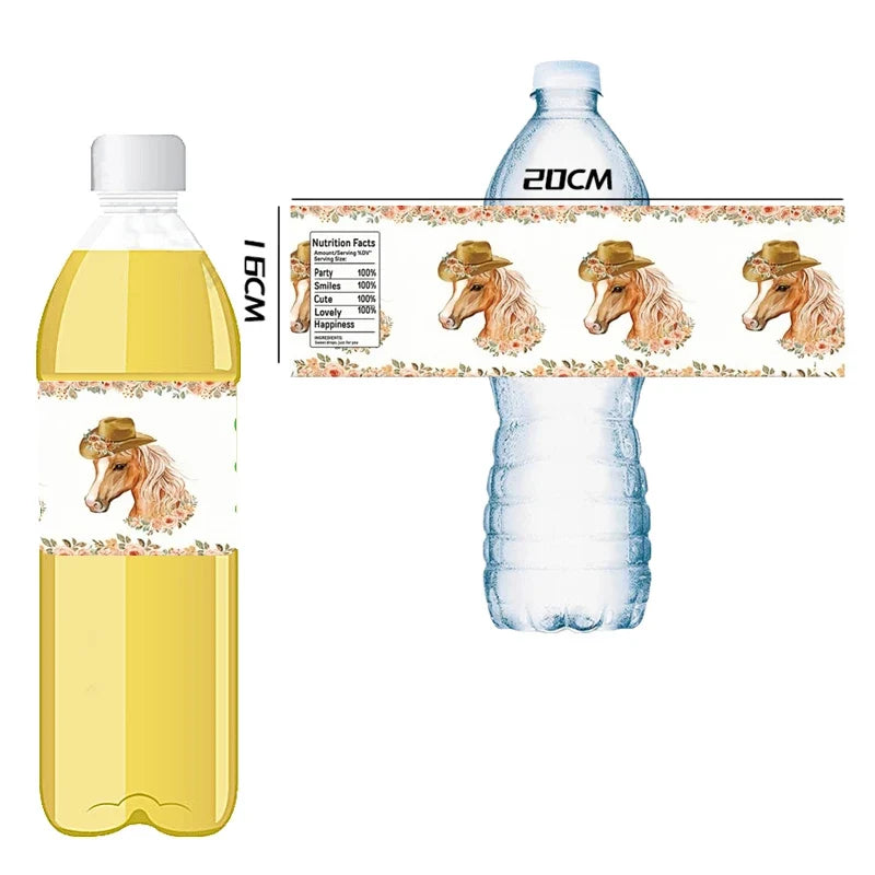 Floral Horse Stickers Party Supplies Tableware Bottle Stickers Set Cowgirl Western Horse Labels Birthday Party Decorations