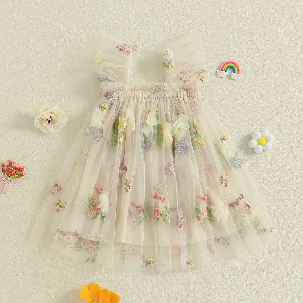 Baby Girl Square Neck Floral Embroidery Lovely Dress Kid Princess