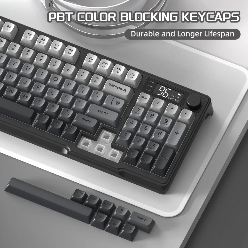 FREEWOLF M96™ Wireless Keyboard & Mouse Combo – Bluetooth 5.0 & 2.4G, Smart Screen, 96 Keys, RGB Backlit, Silent, PBT Keycaps, Multimedia Knob, X7 4000 DPI Mouse | FlipStylez LLC®