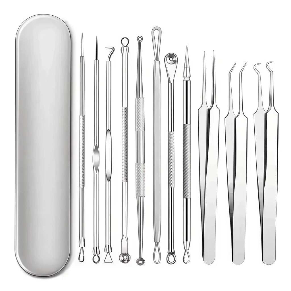 4-11Pcs Ingrown Hair Tweezers Acne Blackhead Removal Needles Black Dots Cleaner Deep Cleansing Pore Cleaner Face Skin Care Tools