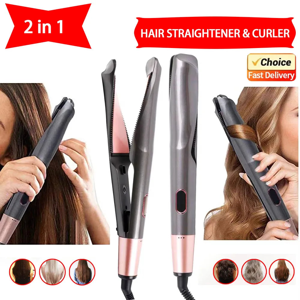 New Hair Straightener Curler 2 in 1 Negative Ion Fast Heating Styling