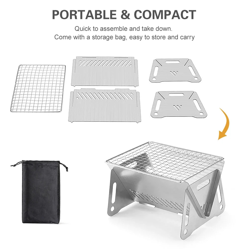 Camping Wood Burning Stove with Grill Plate Outdoor Portable Folding