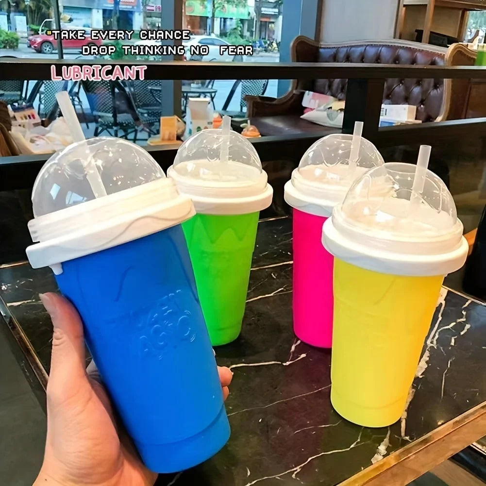 Slushie Maker Cup, DIY Magic Frozen Smoothies Cups For Homemade Milk Shake Ice Cream Maker, Cooling Cups, Double Layer Squeeze Slushy Maker Cup, Frozen Magic Squeeze Cups With Lid & Straw For Juice Milk Yogurt Smoothie, Fun S