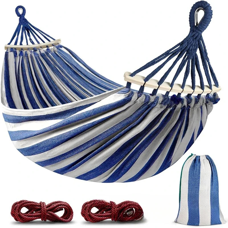 Canvas Hammock Anti-Roll Double Camping with Curved Wooden Poles
