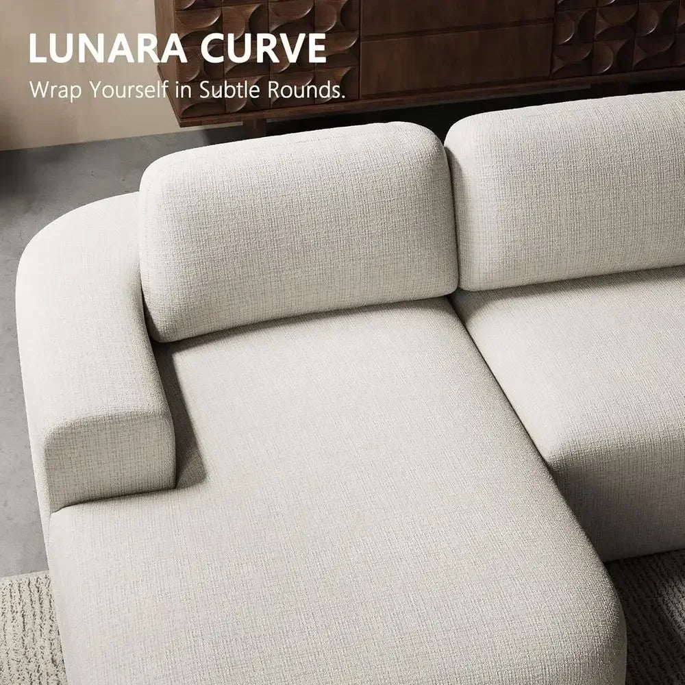 107 L-Shaped Sectional Sofa with Chaise, No Assembly, Ivory Beige Bouclé-Style Upholstery for Living Room