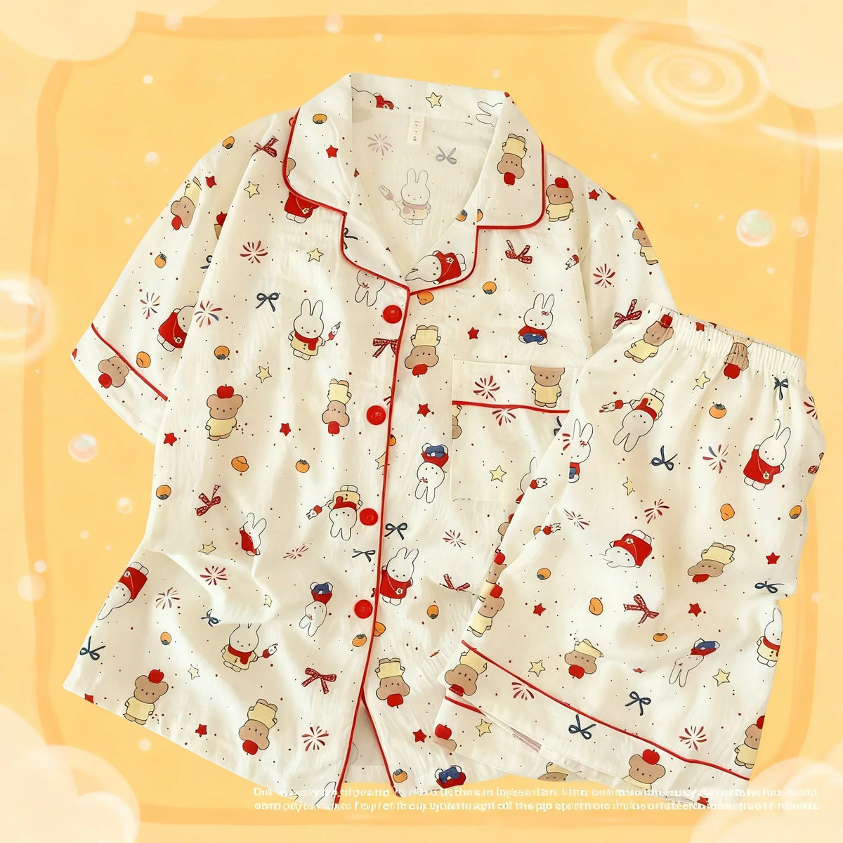 Cute Miffy Women Summer Pajamas Set Short Sleeve Shorts Comfortable Loose Soft Breathable Casual Homewear Loungewear Sleepwear