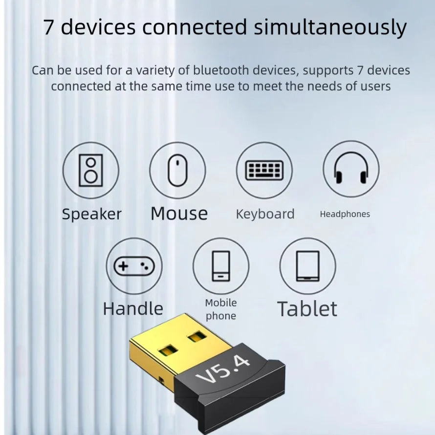 MnnWuu USB Bluetooth Adapter 5.4/5.3/5.0 – Wireless Dongle for PC Laptop | Connects 7 Devices | Plug & Play | FlipStylez LLC®