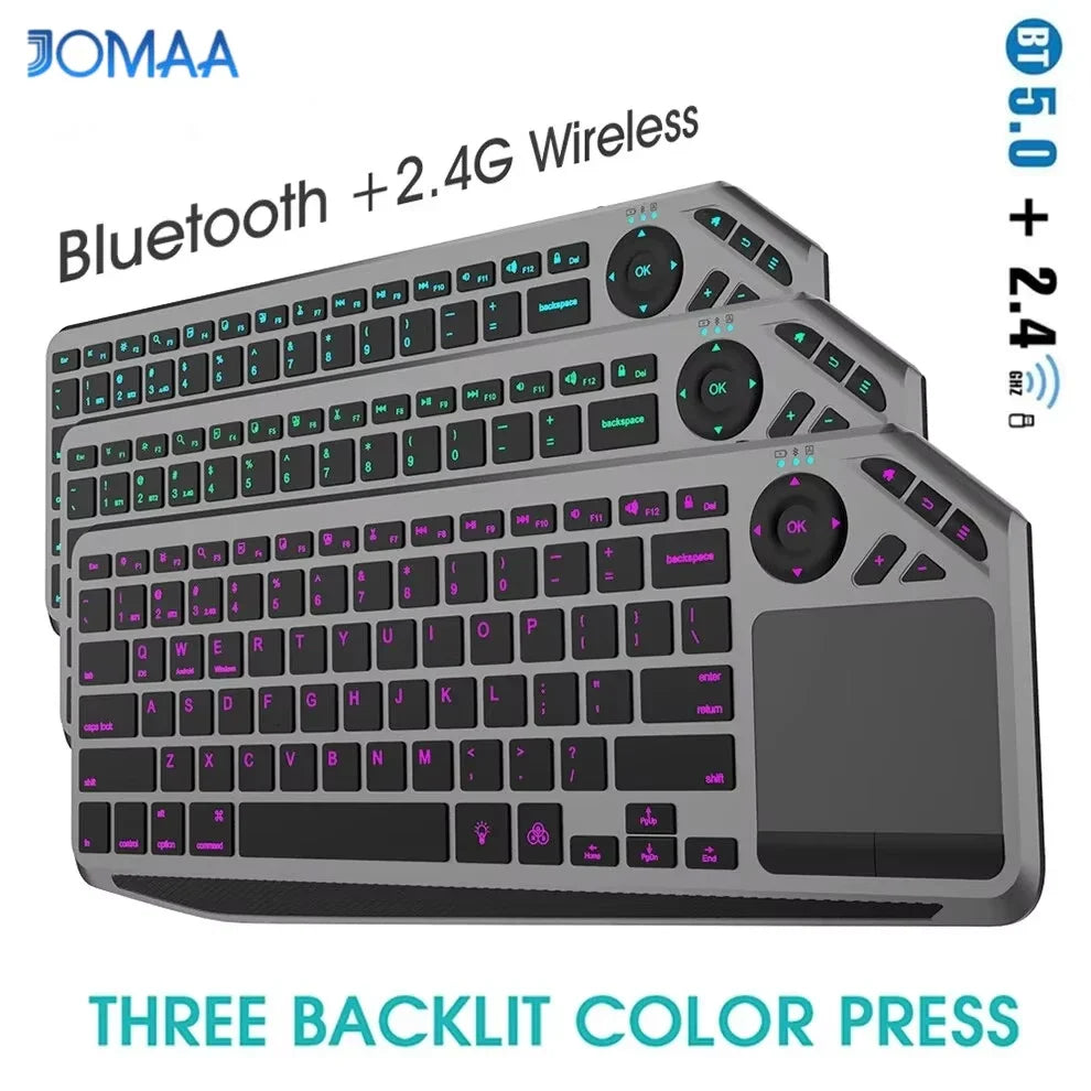 Bluetooth Wireless Keyboard with Touchpad 7-Colors Backlit 2.4g Rechargeable Trackpad Keyboard for Smart TV, IOS IPhone/IPad
