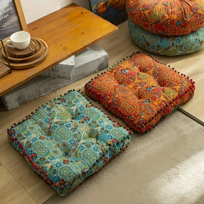 Bohemian Style Square Thickened Floor Pillow, Sofa Cushion - Versatile