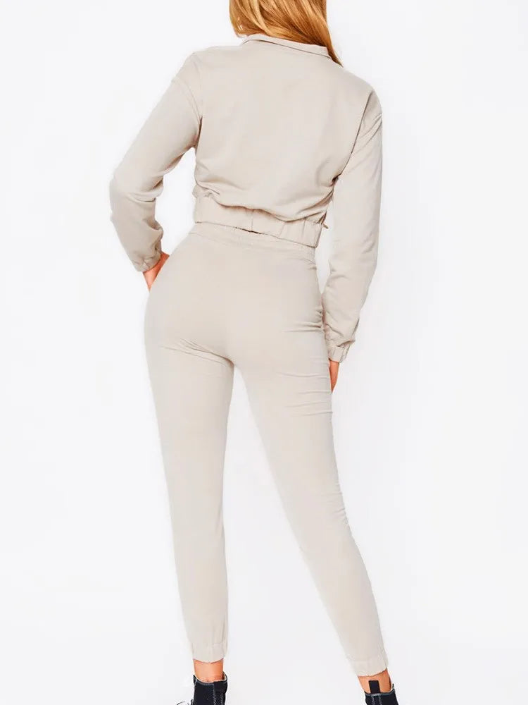 Autumn Women's New Zipper Short Long Sleeve Suit Solid Color Fashion