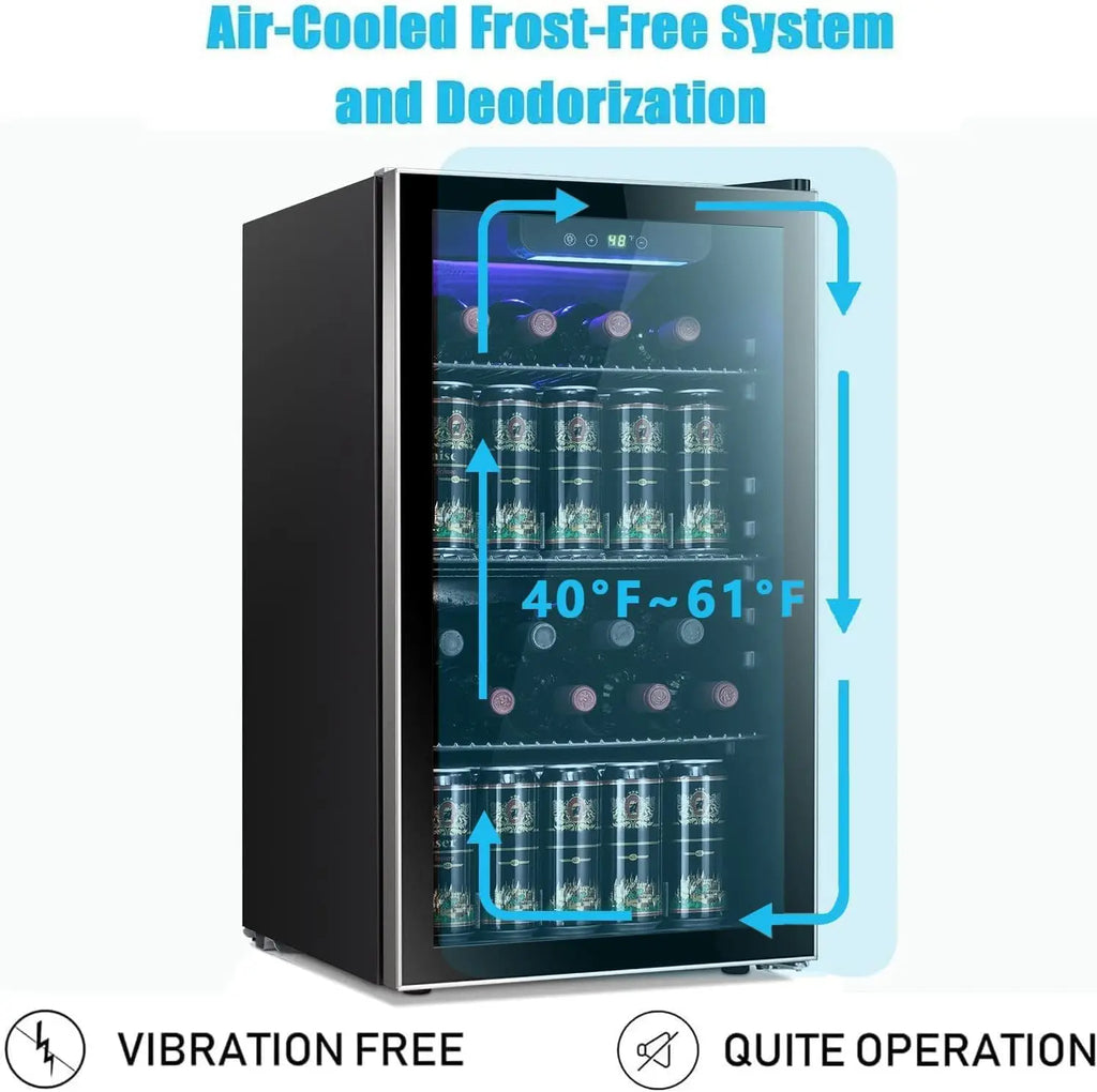26 Bottle 130 Can Wine & Beverage Cooler, Clear Glass Door, Quiet Digital Temp Control, Home Office Bar, 3.2cu.ft, Customized