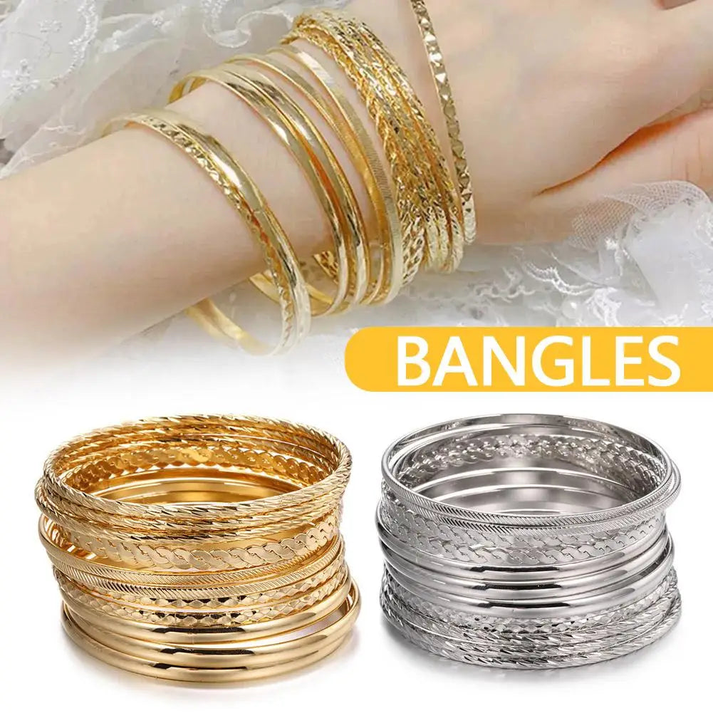12pcs Punk Curb Cuban Chain Bracelets Set for Women Miami Boho Thick