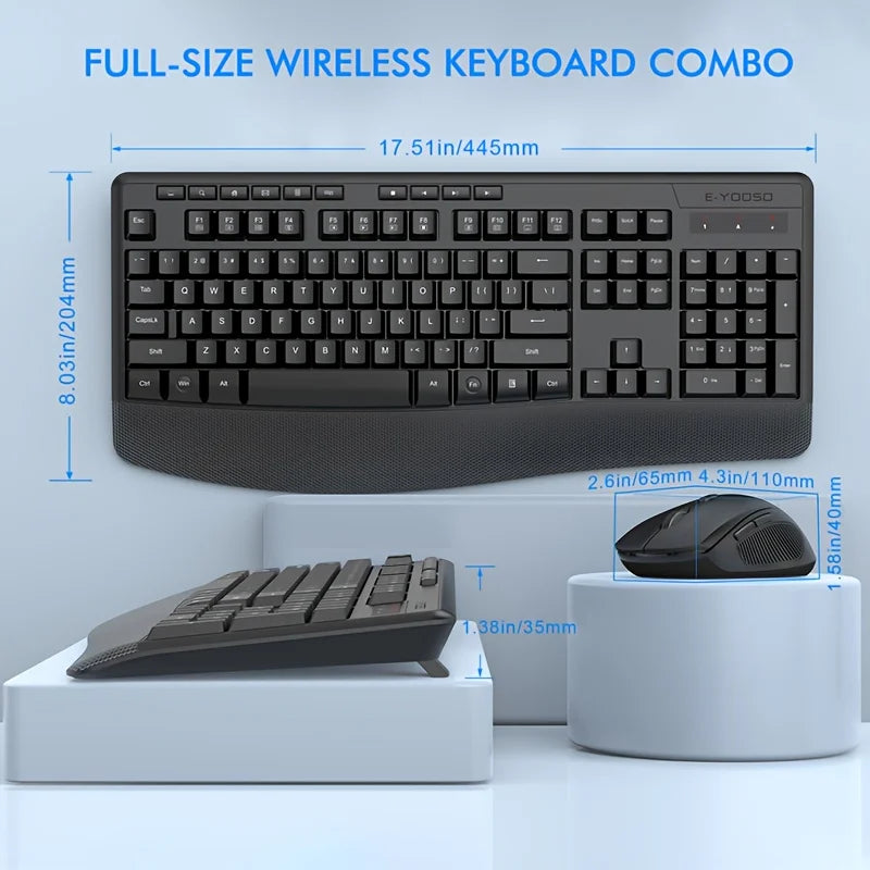 E-YOOSO™ 2.4GHz Wireless Ergonomic Keyboard & Mouse Set – Wrist Rest, Optical Mouse, Home Office Combo | FlipStylez LLC®