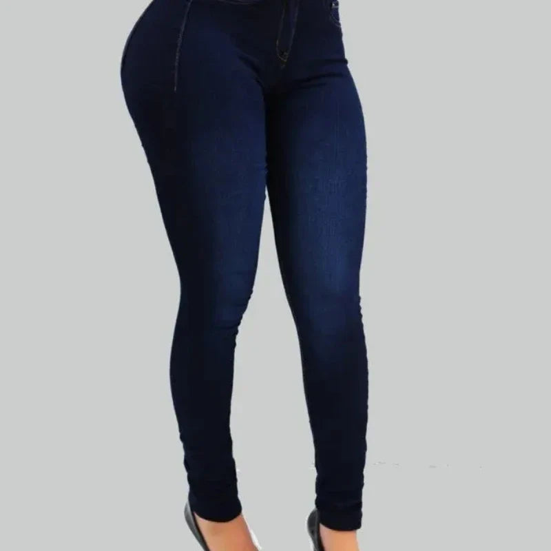 Woman's pure color jeans denim high waist jeans street play cultivate one's morality pants shaping figure with high waist jeans