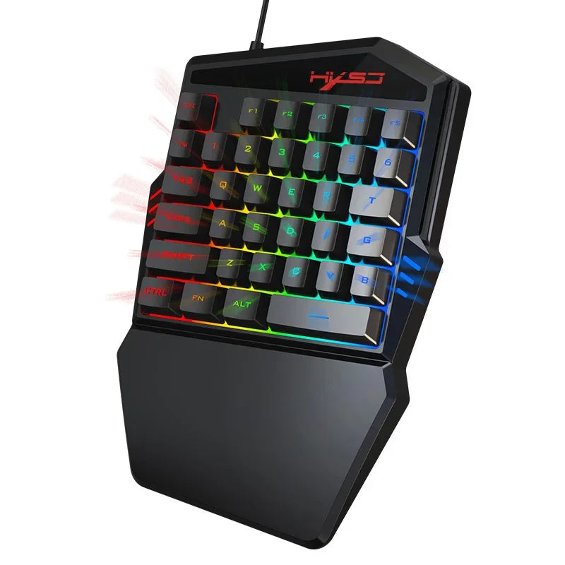 V100™ One-Handed Wired Gaming Keyboard – 35-Key LED Backlit, Waterproof, Wrist Support, Multimedia FN Keys, Keyboard Only, + A907 Mouse & + H300 Mouse Combos | FlipStylez LLC®