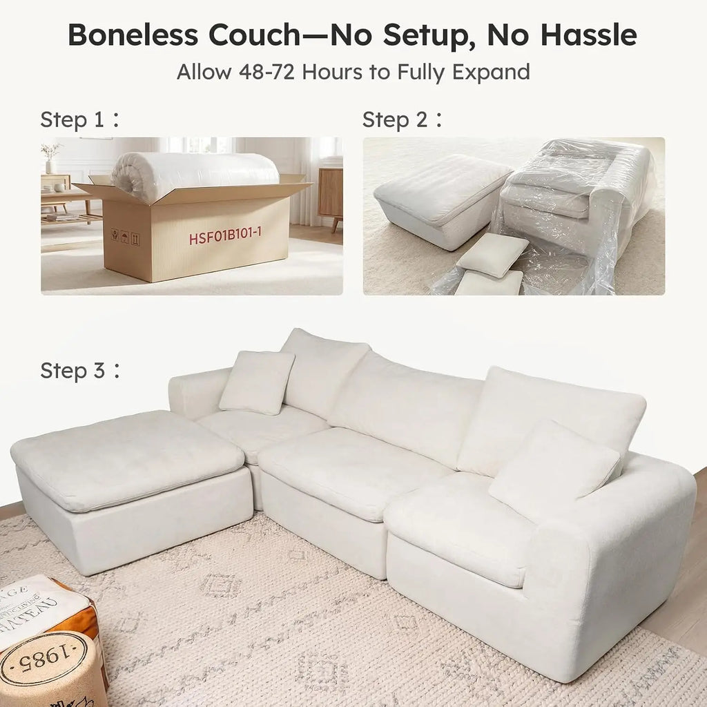 Modular Cloud Sectional Sofa, No Assembly Boneless Couch, High Back Pillows, Living Room & Apartment Durable Fabric, Customized