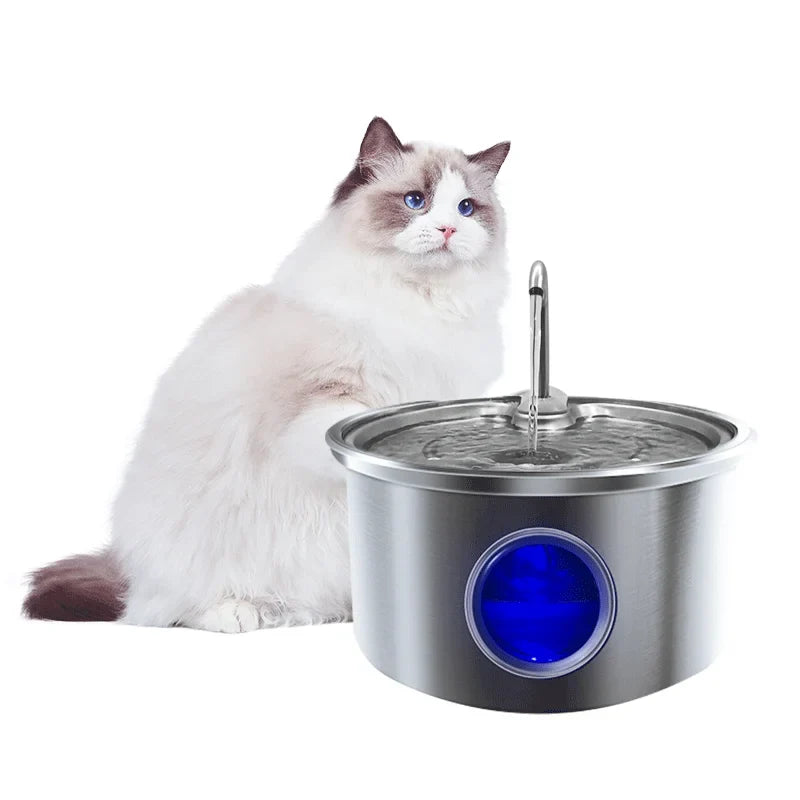 3L Full Stainless Steel Pet Water Dispenser With Water Level Window For Cats Dogs Drinking Healthy Ultra Quite Water Fountain