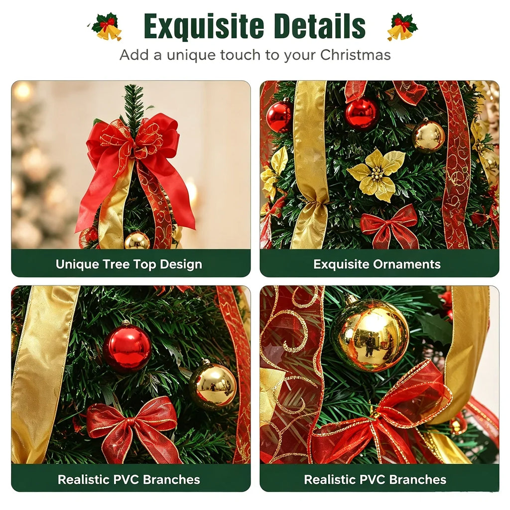 Pre Lit Pre Decorated Christmas Tree Pop Up Christmas Tree and Warm LED Lights & DIY Ornaments,Holiday Party Decorations