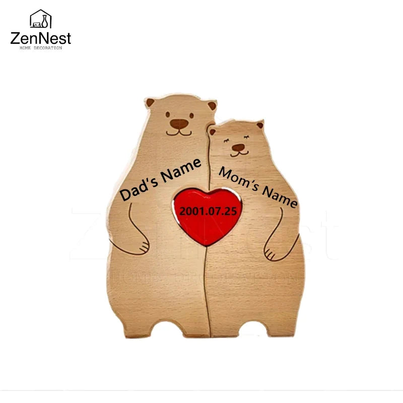 Bear Home Wooden Puzzle Personalized Custom Decor Heart Warmer Birthday Gift Art Puzzle Name Home Decor Thanksgiving Gift