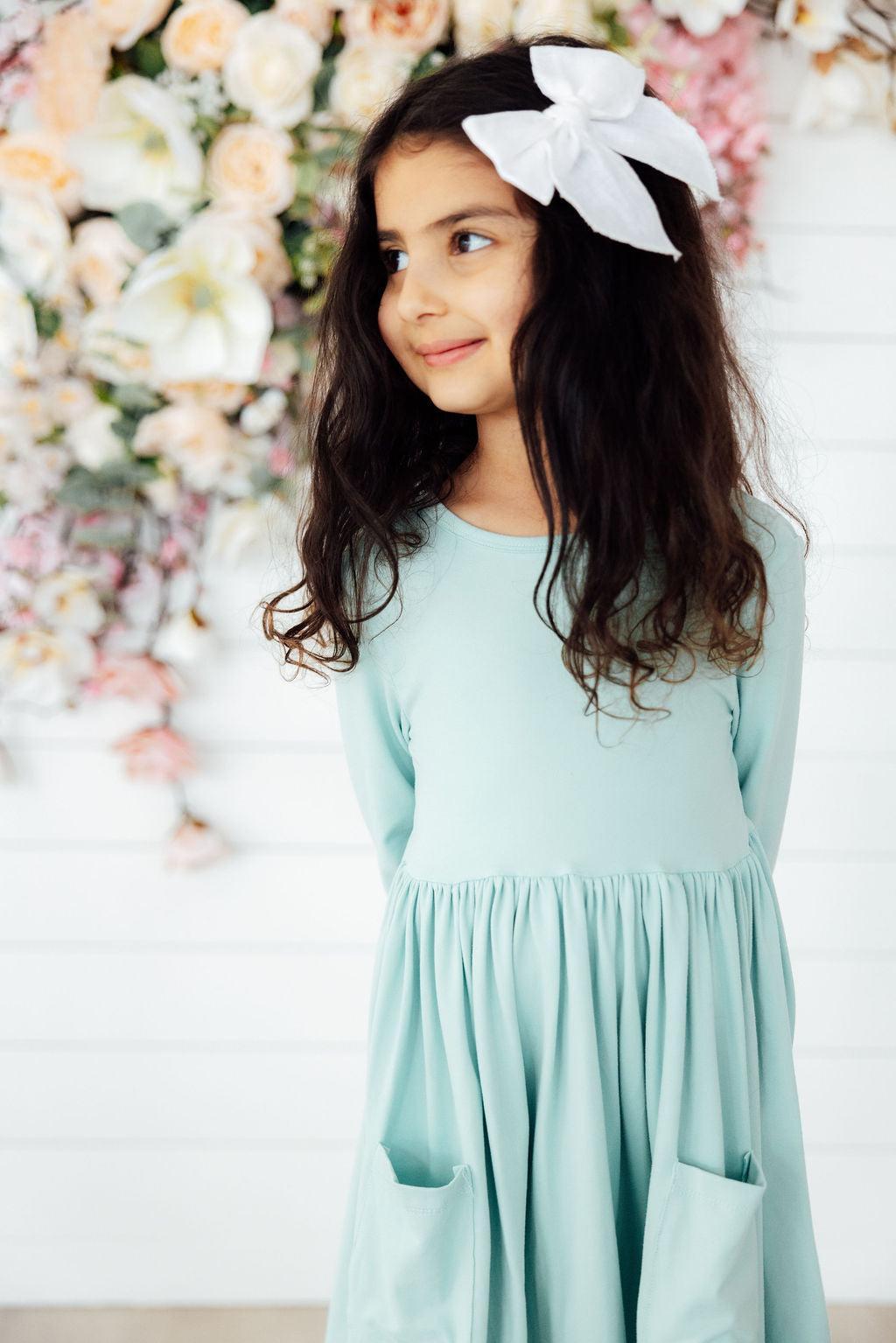 Sage 3/4 Sleeve Pocket Twirl Dress