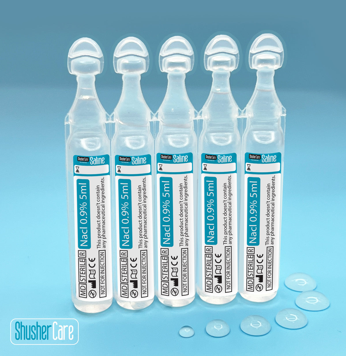 Shusher Care Saline Ampoules – Sterile Single-Use Saline Solution for Nasal, Wound & Piercing Care - 20 Count