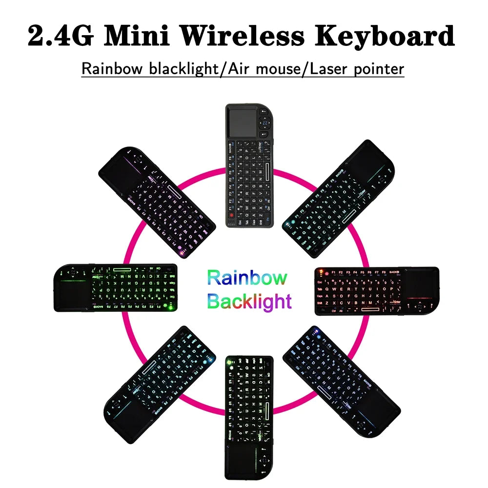 Kebidumei A8™ 3-in-1 Mini 2.4G Wireless Keyboard with Touchpad & Mouse – Backlit, Rechargeable, English & Russian | FlipStylez LLC®