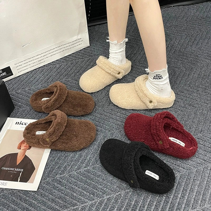 🩴 Winter Cotton Drag Outside Flat Fluffy Slippers