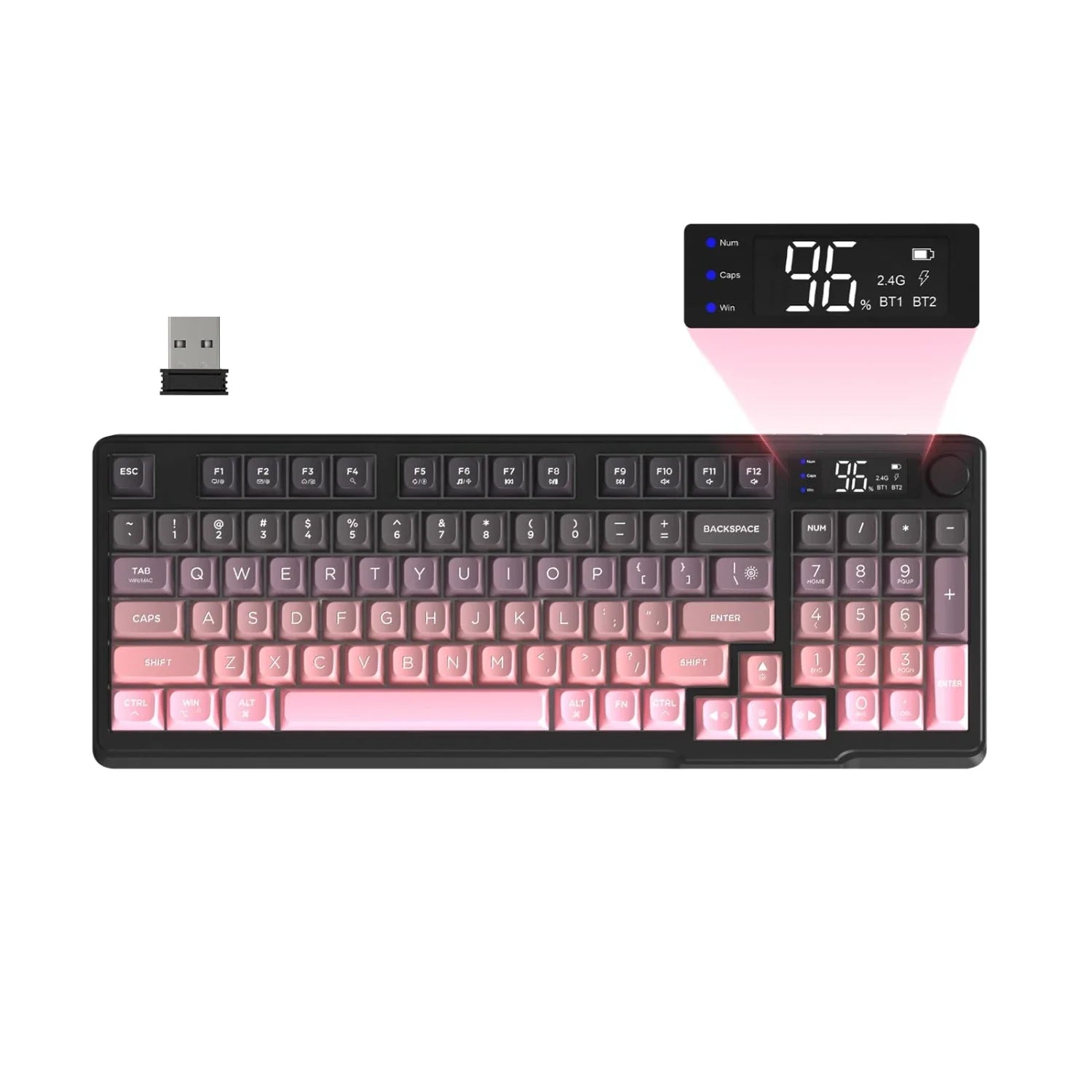 FREEWOLF M96™ Wireless Keyboard & Mouse Combo – Bluetooth 5.0 & 2.4G, Smart Screen, 96 Keys, RGB Backlit, Silent, PBT Keycaps, Multimedia Knob, X7 4000 DPI Mouse | FlipStylez LLC®