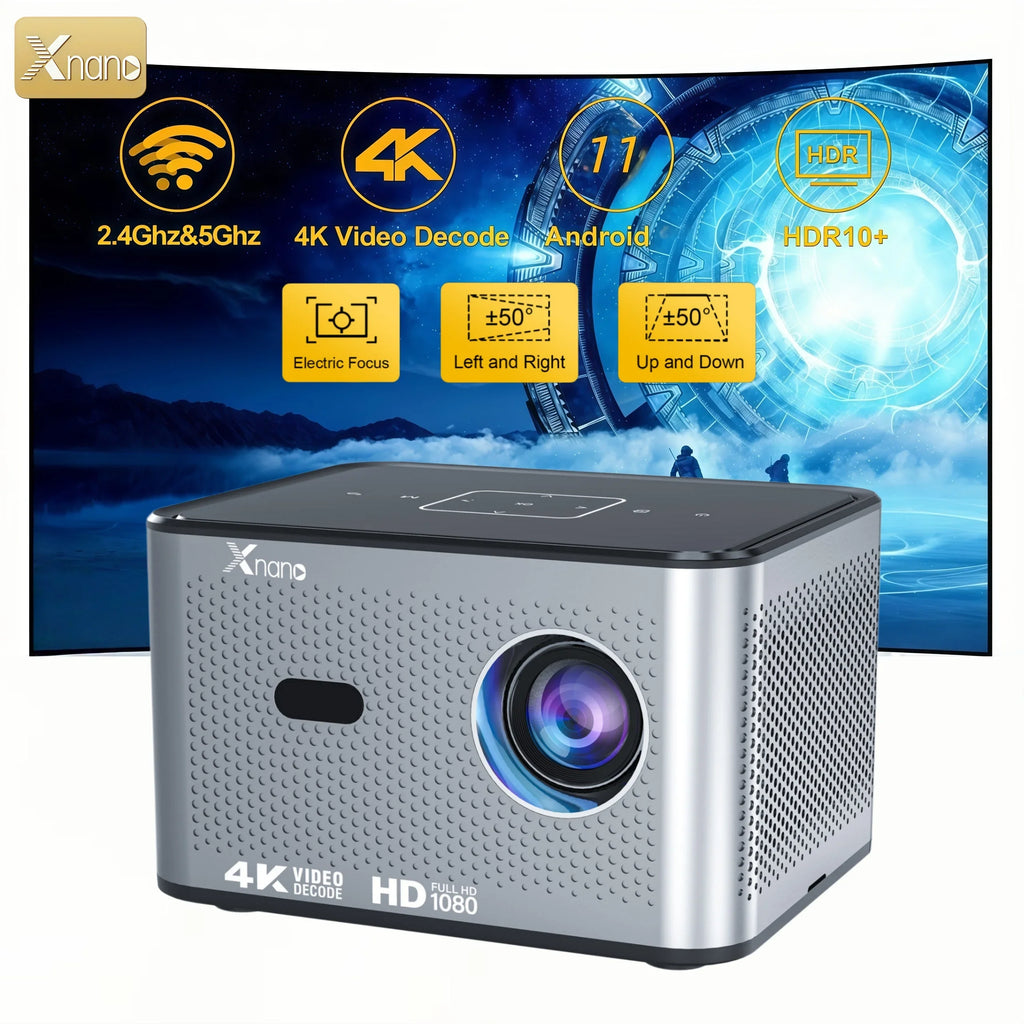 Xnano X3 Pro Native 720P Projector, 300 ANSI Lumens, Electric Focus, Auto Keystone, Wi-Fi 6, Bluetooth 5.0, Portable Mini Projector, 4K Decoding, Touch Control, Low Noise, Home Theater, Outdoor Movie Projector for Bedrooms an
