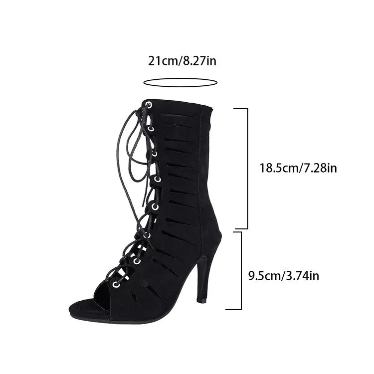 Women Sexy High Heel Sandals Ankle Boots Lace Up Peep Toe Stiletto Gladiator Cut Out Party Dress Shoes Fashionable Back Zip New