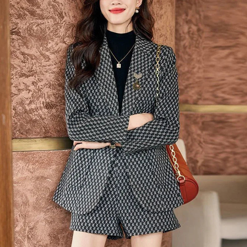 Autumn Winter Women's Elegant Fashion Printed Slim Blazers High Waist