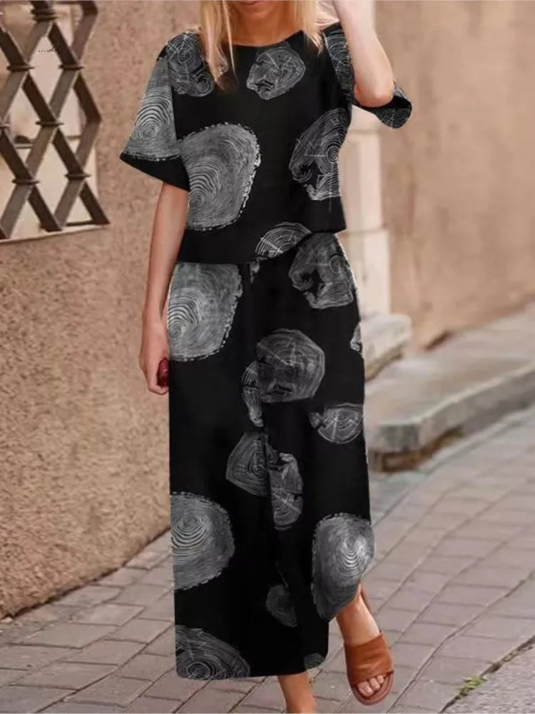 Autumn New Women's Fashion Printed Cotton Linen Plant Flower Three