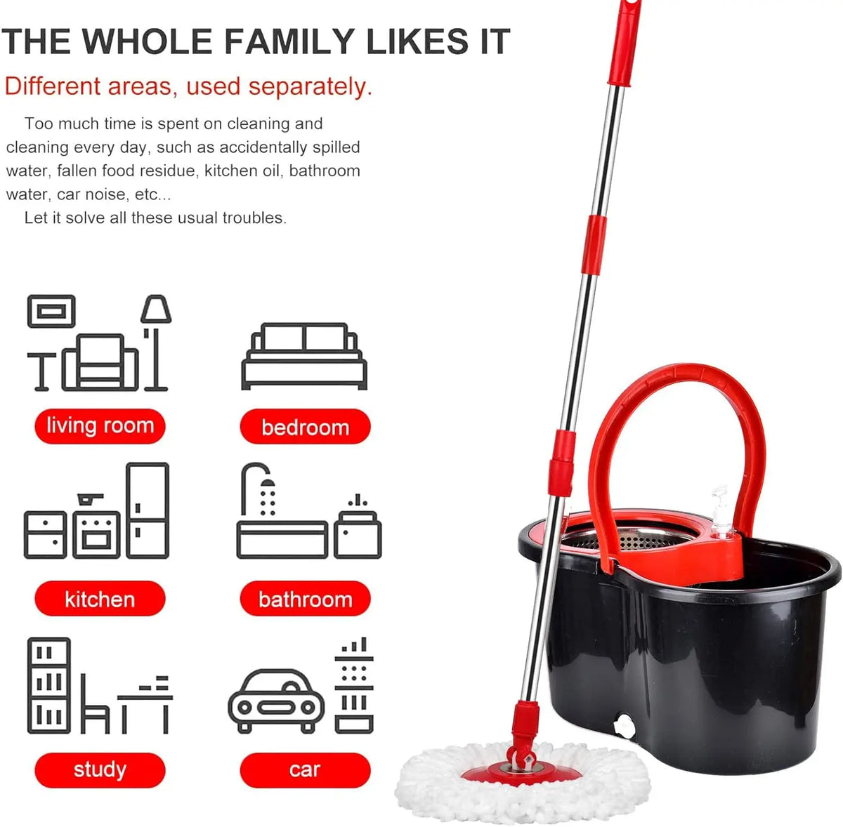 360° Spin Mop Bucket Sets with Wring System in 3 Microfiber Heads
