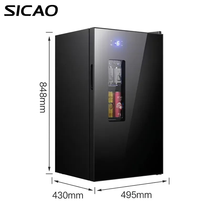 Mini Wine Fridge Electric Beverage Cooler Mirror Glass Door LED Light Built In Refrigerator For Home Kitchen Bar Office Use
