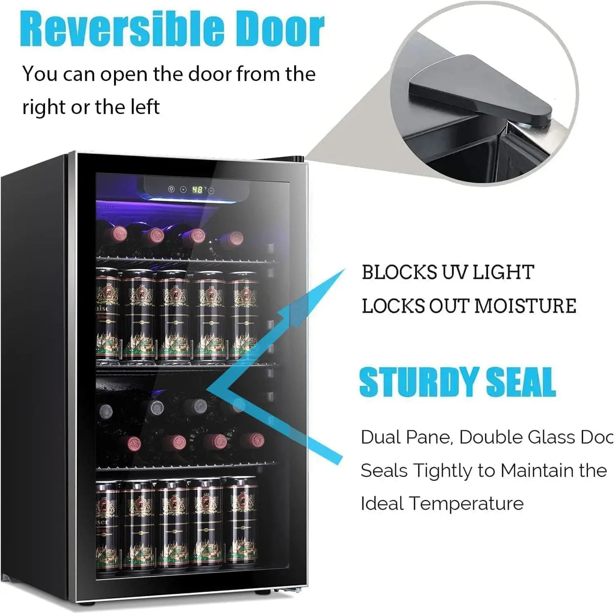 26 Bottle 130 Can Wine & Beverage Cooler, Clear Glass Door, Quiet Digital Temp Control, Home Office Bar, 3.2cu.ft, Customized