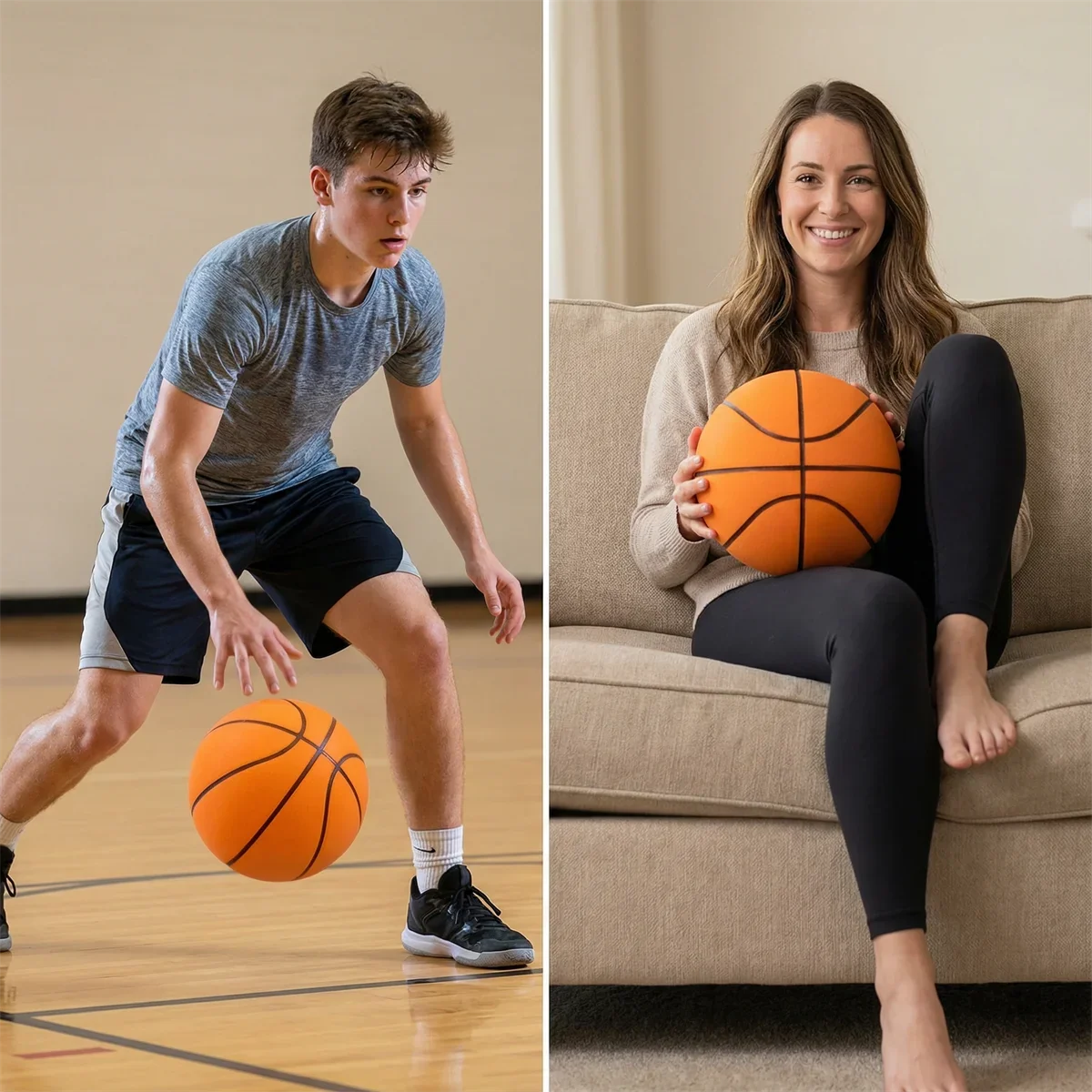 Weighted Silent Basketball 570g Size 7 and 450g Size 5 Standard Noiseless Basketball PU Foam Airless Indoor Training Quietly