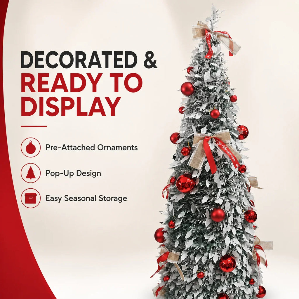 150cm/180cm/210cm Pop Up Collapsible PVC Artificial Christmas Tree Pre Decorated Optional USB LED Lights Metal Stand Home Decor