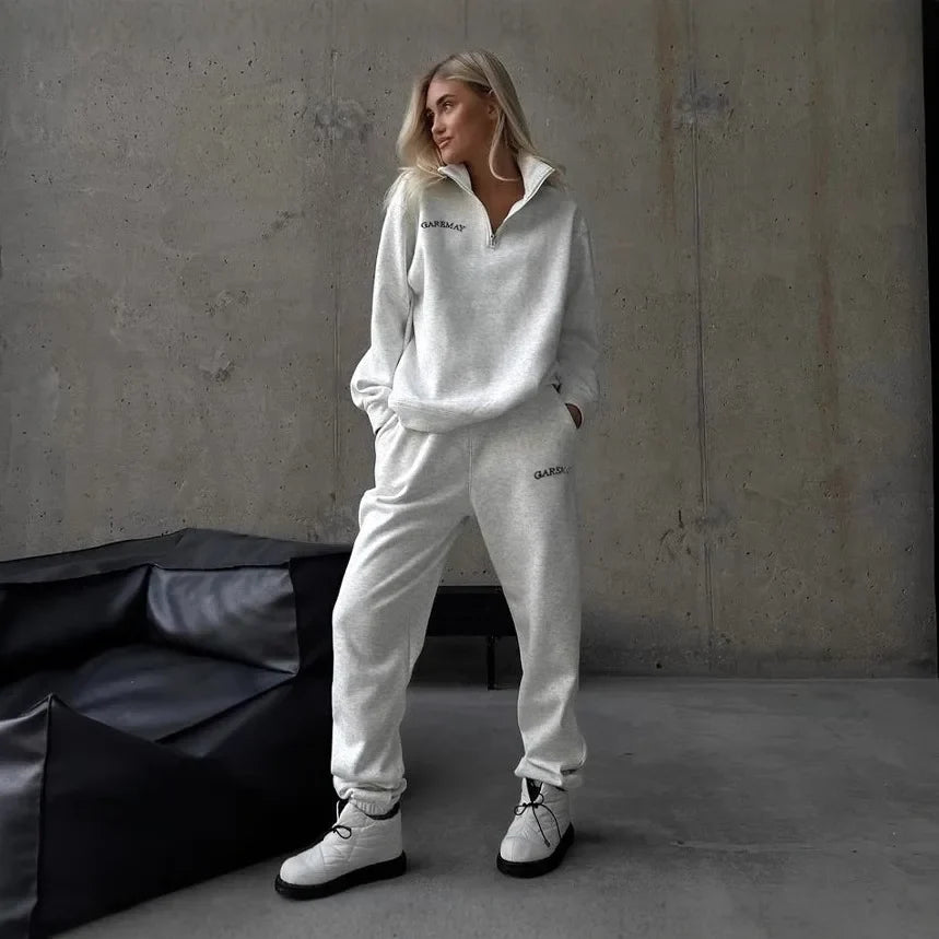 Autumn Women's Tracksuit with Zipper Oversize Hoodie Classic Two Piece