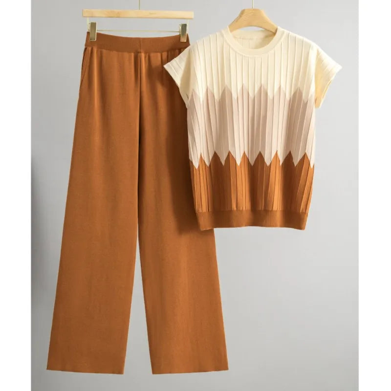 Casual Gradient Summer Knit Pants Sets Women Loungewear 2 Piece Women